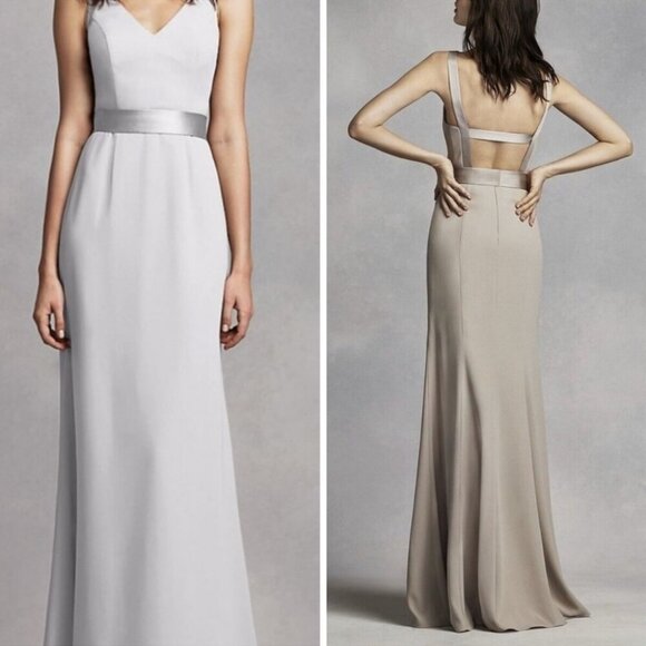 White by Vera Wang  V-neck Open Back Bridal Long Gray Gown Size 12 - Picture 1 of 16